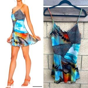 Forever 21 Pattern Block Cami super Mini Dress Retro Style Sz Large NEW Y2K